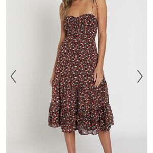 MONACO SWEETHEART MIDI DRESS IN BLACK FLORAL